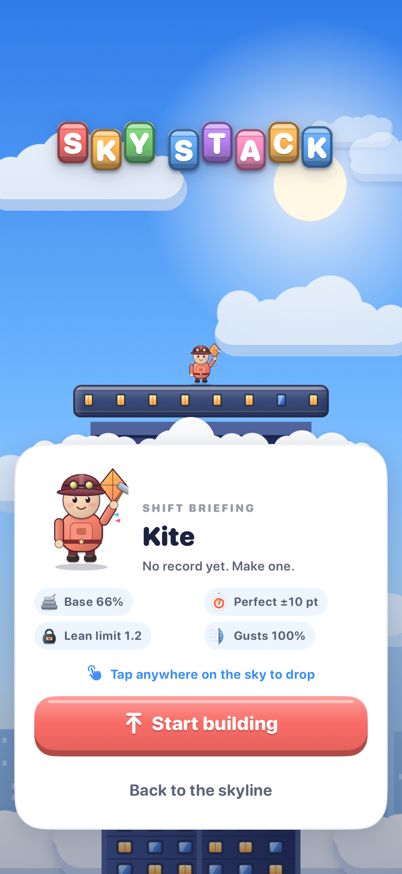 Shift briefing sheet with the builder, loadout and start button